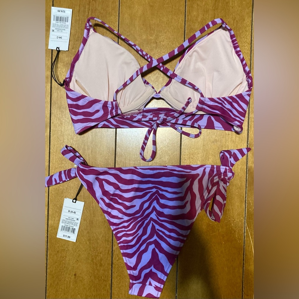 NWT Ladies 34C & Small 4/6 2 Piece Shade & Shore Purple Zebra Bikini Set - Picture 10 of 15
